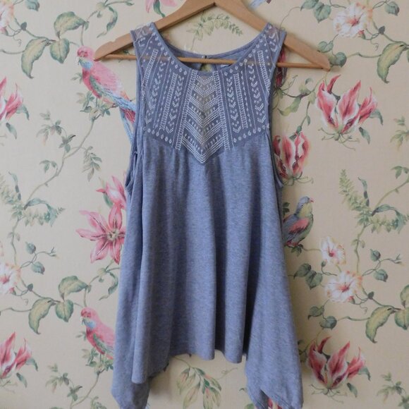 🦅 American Eagle Lace Gray Asymetrical Tank Top - Picture 3 of 11